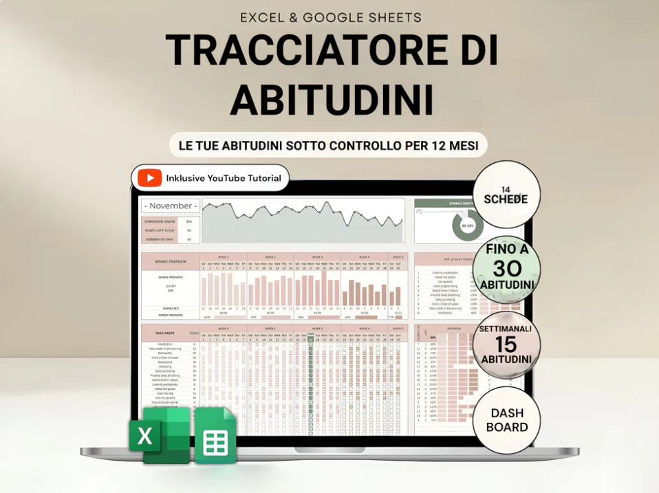 Tracker del abitudini per Excel e Google Sheets