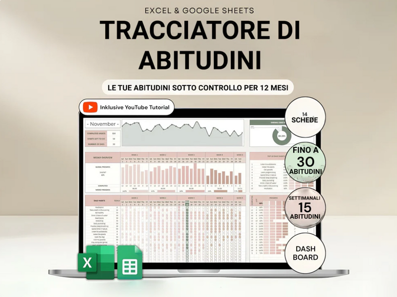 Tracker del abitudini per Excel e Google Sheets